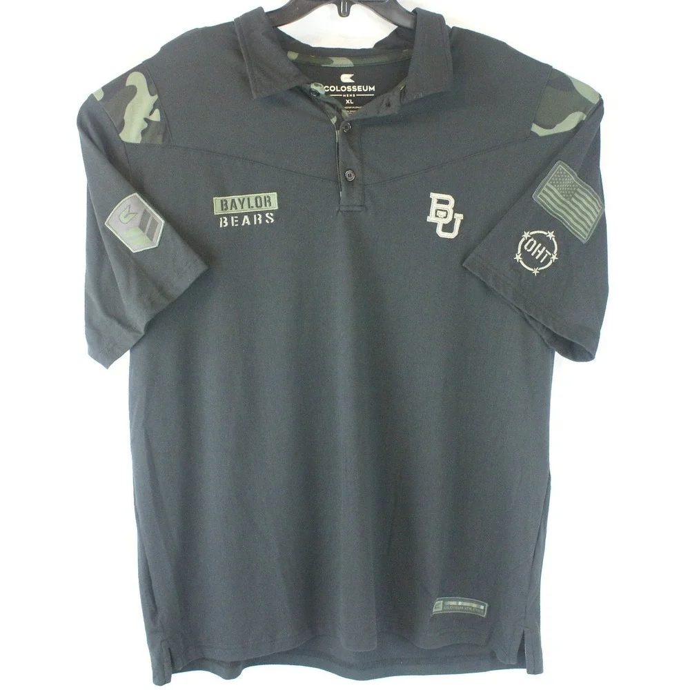 Colosseum‎ Baylor Bears OHT Military Appreciation Polo Shirt Mens XL Black Camo